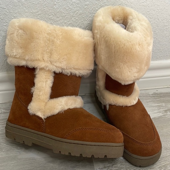Style & Co. Shoes - NIB Style & Co Witty Chestnut Brown Suede Leather Faux Fur Winter Boots 7